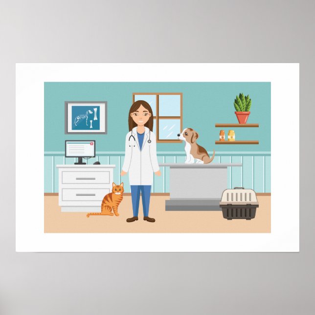 Veterinärklinische Veterinärmedizin Frau mit Katze Poster (Vorne)