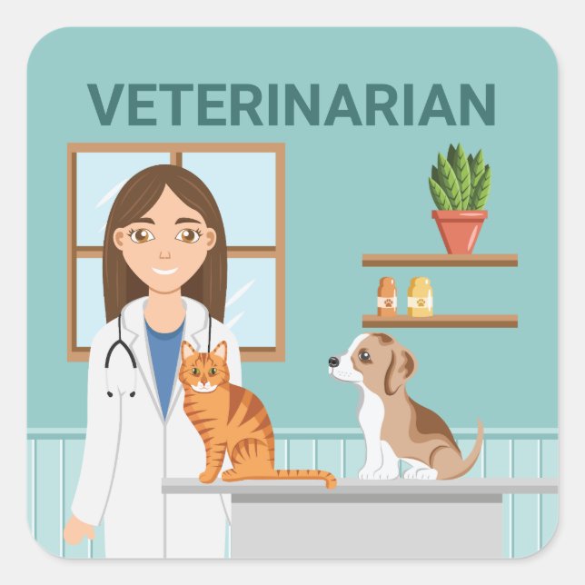 Veterinärklinische Veterinärmedizin Frau mit Katze Quadratischer Aufkleber (Vorderseite)