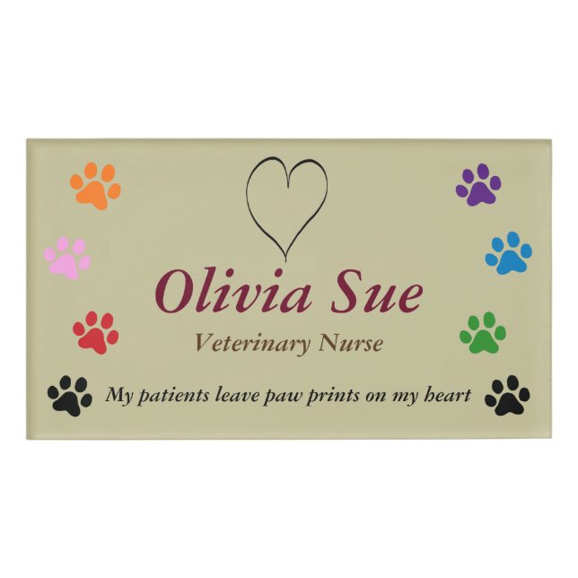 Veterinärkrankenschwester-Tatze druckt auf meinem Namenschild (Vorderseite)