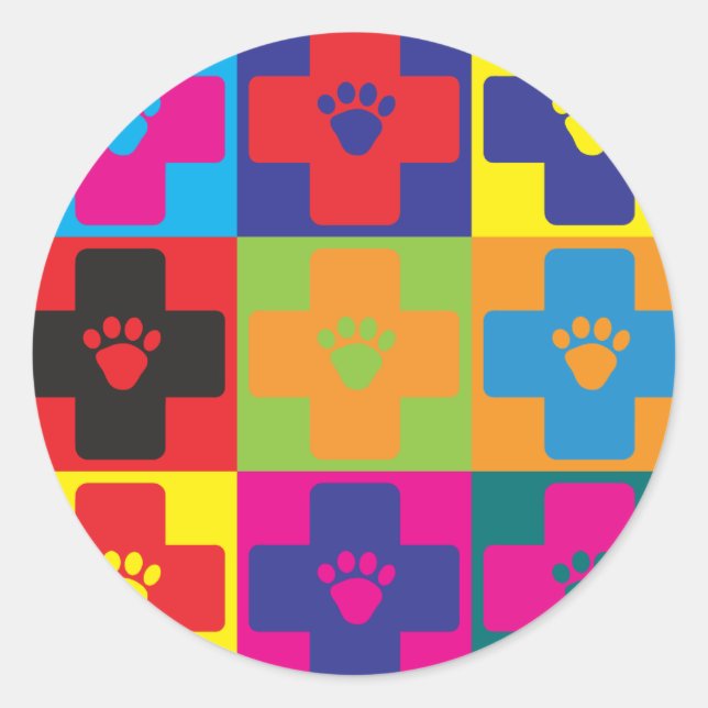 Veterinärmedizin-Pop-Kunst Runder Aufkleber (Vorderseite)