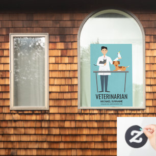 Veterinärmediziner auf blau mit Niedlichen Tieren Fensteraufkleber