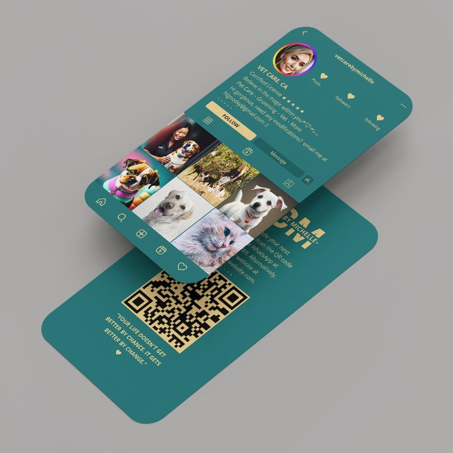 Veterinärmedizinische Betreuung - Instagramm Aquam Visitenkarte (Veterinary Pet Care Veterinarian Instagram Teal)