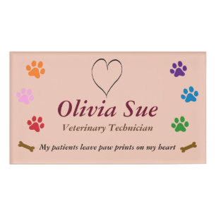 Veterinärtechniker-Tatze druckt auf meinem Herzen Namenschild