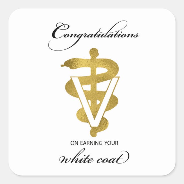Veterinärweißes Coat Zeremonie Glückwunsch Quadratischer Aufkleber (Vorderseite)