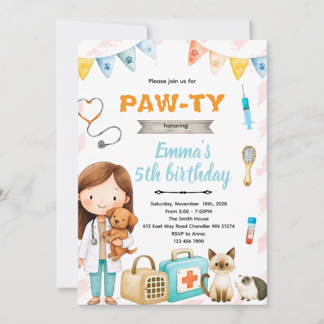 Veterinary birthday theme party invitation einladung (Vorderseite)