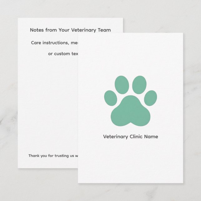 Veterinary Clinic Flat Note Card (3.5" × 5") Mitteilungskarte (Vorne/Hinten)