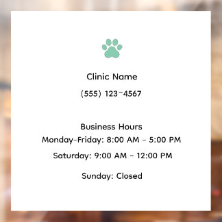 Veterinary Clinic Hours Window Cling Fensteraufkleber