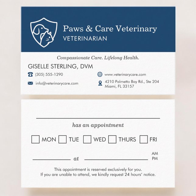 Veterinary Office Pet Visit Reminder Appointment Visitenkarte (Von Creator hochgeladen)