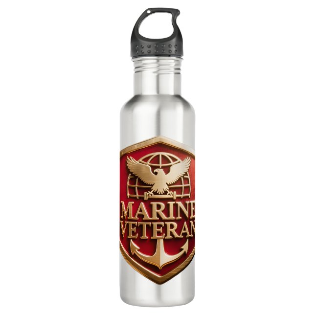 VetGearHQ.com Marine Corps Veteran Logo Emblem Edelstahlflasche (Vorderseite)