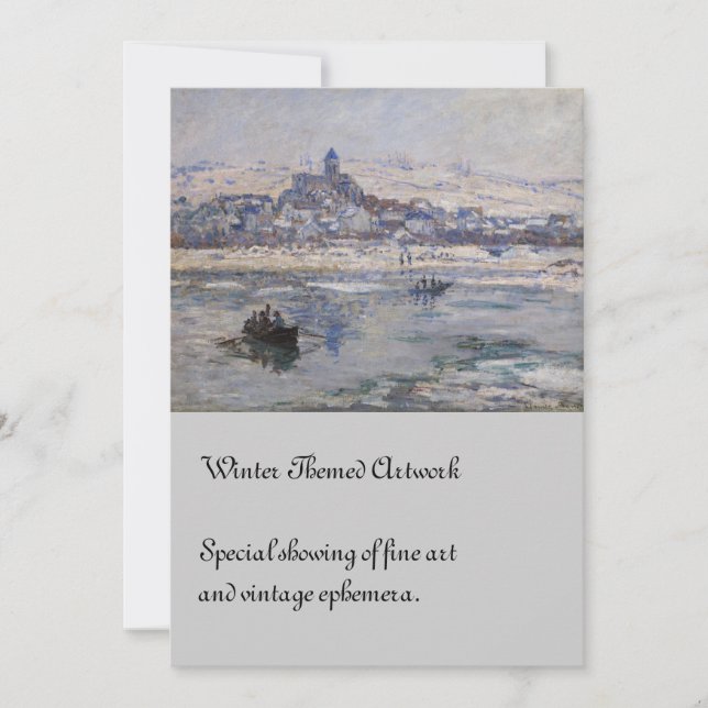 Vetheuil en Hiver Boat auf dem Fluss Einladung (Vorderseite)
