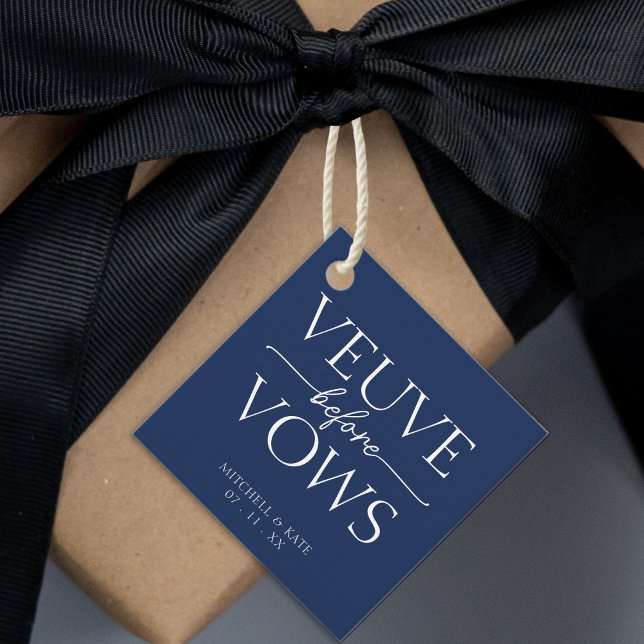 Veuve Before Vows Navy Blue & White Brautparty Geschenkanhänger (Veuve Before Vows Navy Blue & White Bridal Shower Favor Tags
)