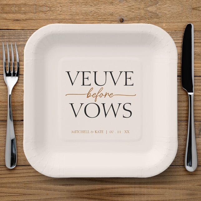 Veuve Before Vows Tan Brown Brautparty Pappteller (Veuve Before Vows Tan Brown Bridal Shower Paper Plates
)