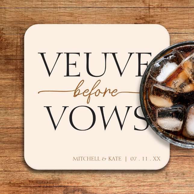 Veuve Before Vows Tan Brown Brautparty Rechteckiger Pappuntersetzer (Veuve Before Vows Tan Brown Bridal Shower Square Paper Coaster
)