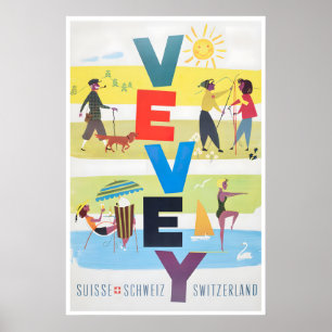 Vevey Art Schweiz Reise Druck Ski Poster