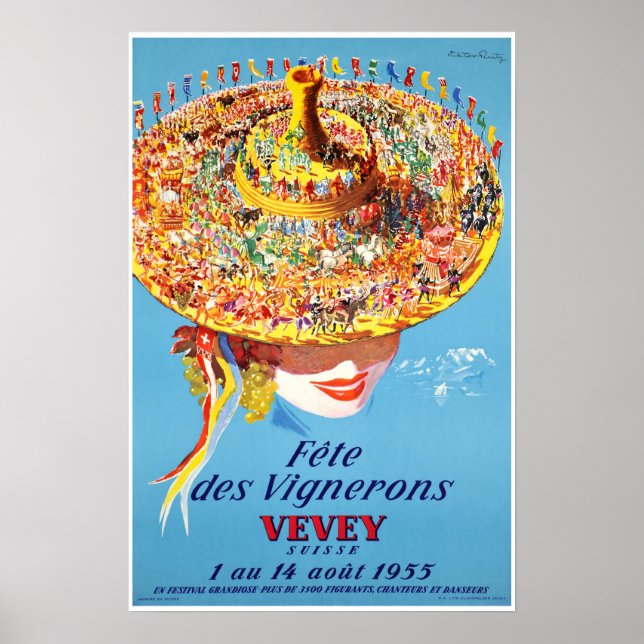 Vevey, Schweiz, Reiseplakat Poster (Vorne)