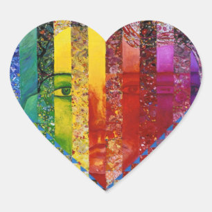 Vexierfrage I - Abstrakte Regenbogen-Frauen-Götti Herz-Aufkleber