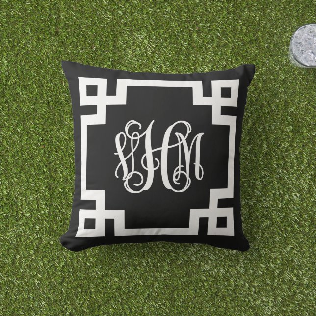 VHM-Monogramm für Schwarz-Weiß-griechische Schlüss Kissen (Golfball-Marker)