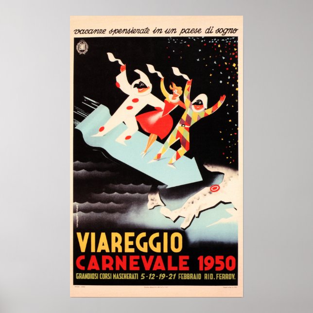 VIAREGGIO CARNEVALE 1950 Festival Altes Italien Re Poster (Vorne)