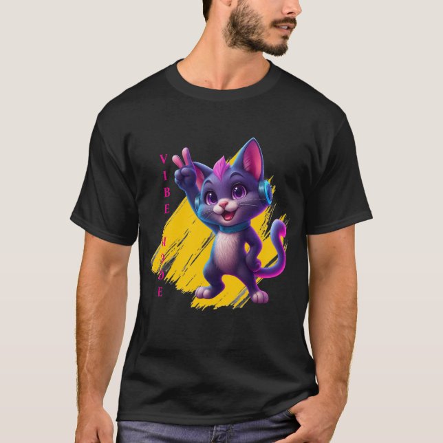 Vibe Mode Cat - Retro Design T-Shirt (Vorderseite)