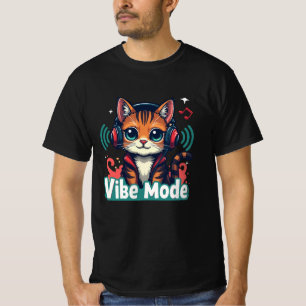 Vibe Mode" Süßes Cartoon-Katz-Shirt T-Shirt