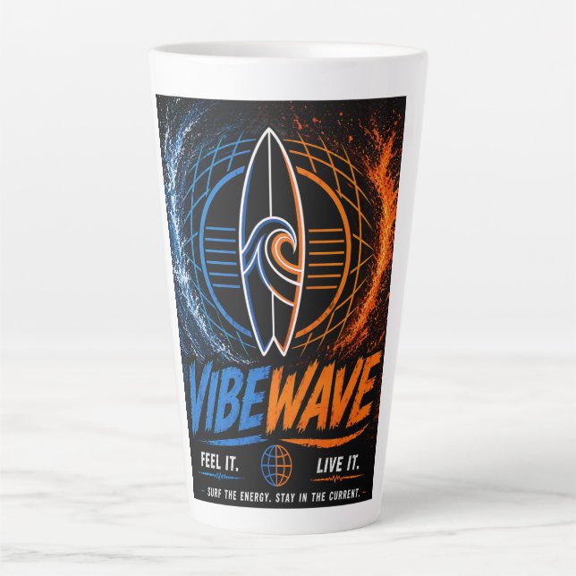 Vibe Wave Neon Surf Poster – Retro Synthwave Aesth Milchtasse (Vorderseite)