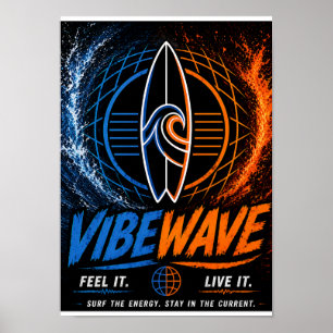 Vibe Wave Neon Surf Poster – Retro Synthwave-Ästhe