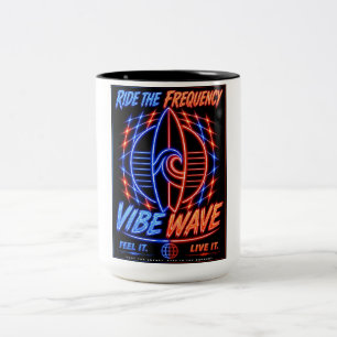 Vibe Wave Neon Surf Poster – Retro Synthwave-Ästhe Zweifarbige Tasse