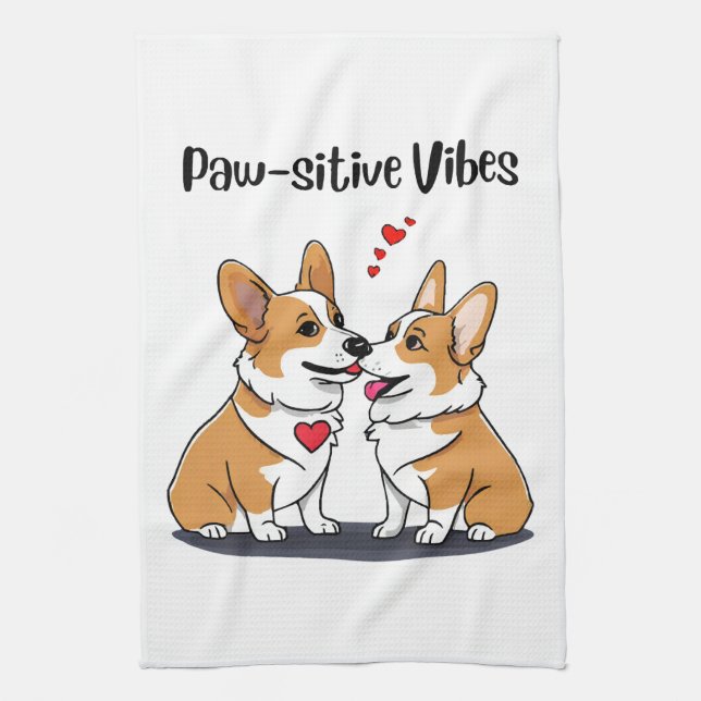 Vibes Corgis in Liebe Geschirrtuch (Vertikal)