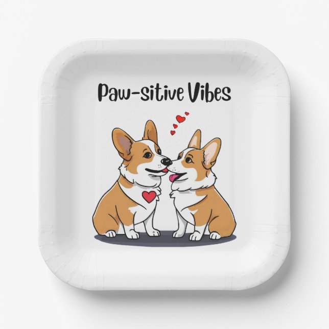 Vibes Corgis in Liebe Pappteller (Vorderseite)