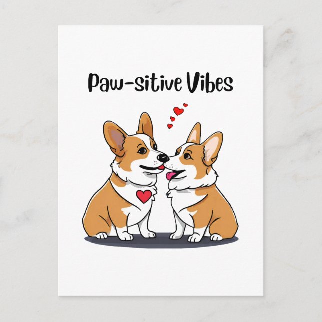 Vibes Corgis in Liebe Postkarte (Vorderseite)