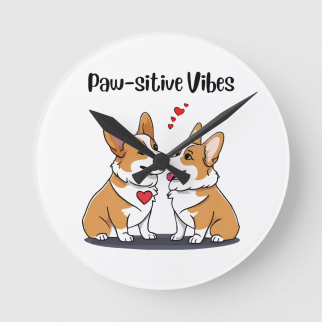Vibes Corgis in Liebe Runde Wanduhr (Vorderseite)
