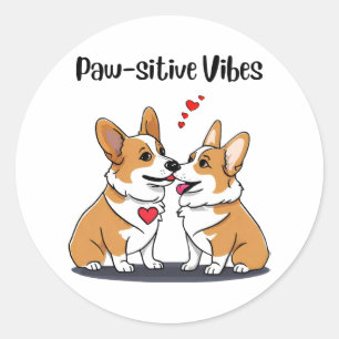 Vibes Corgis in Liebe Runder Aufkleber