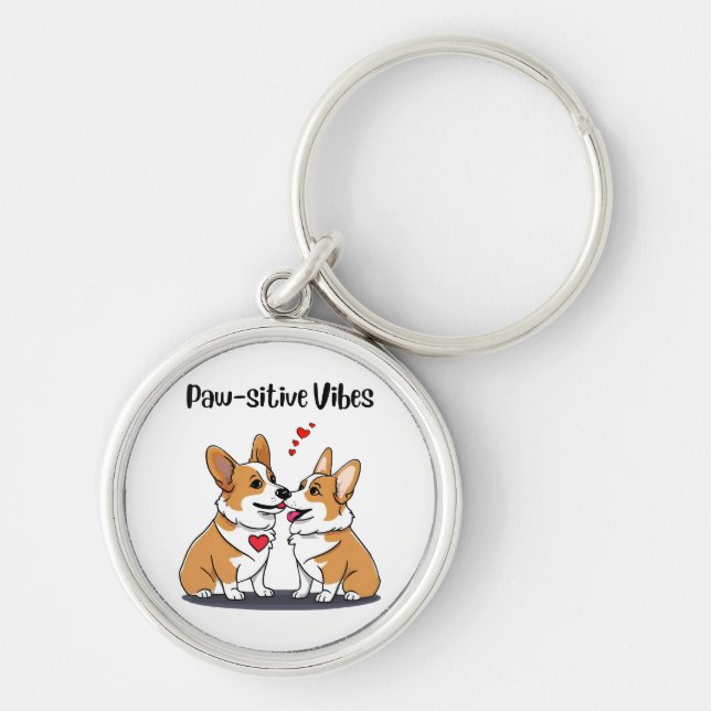 Vibes Corgis in Liebe Schlüsselanhänger (Vorne)