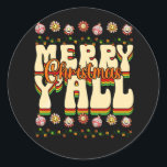 Vibes Groovy Retro Hippie Frory Christmas Y'all Xm Runder Aufkleber<br><div class="desc">Vibes Groovy Retro Hippie Frohe Weihnachten Y'all Xmas Familie</div>