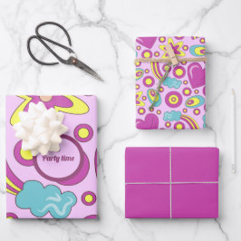 Vibes Lila Color Summer Pattern der 70er Jahre Geschenkpapier Set