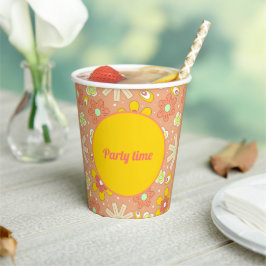 Vibes Peach Color Summer Pattern der 70er Jahre Pappbecher