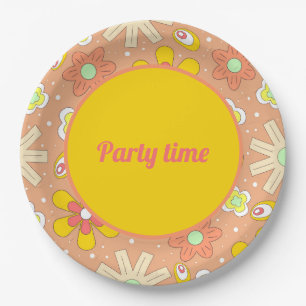 Vibes Peach Color Summer Pattern der 70er Jahre Pappteller