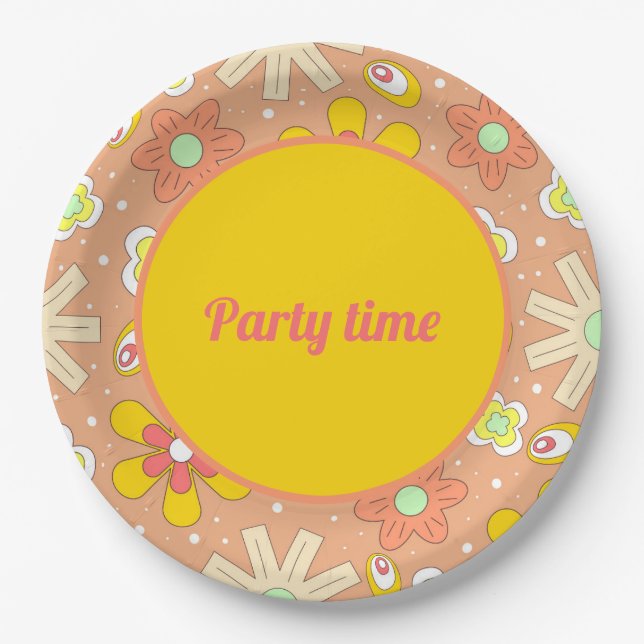 Vibes Peach Color Summer Pattern der 70er Jahre Pappteller (Vorderseite)