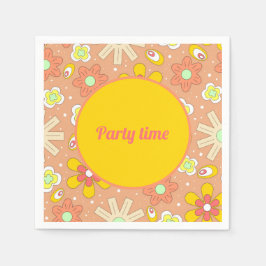 Vibes Peach Color Summer Pattern der 70er Jahre Serviette