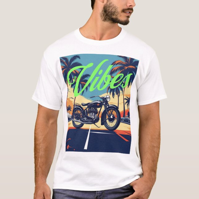 "Vibes" Retro-Küstenstraße T-Shirt (Vorderseite)
