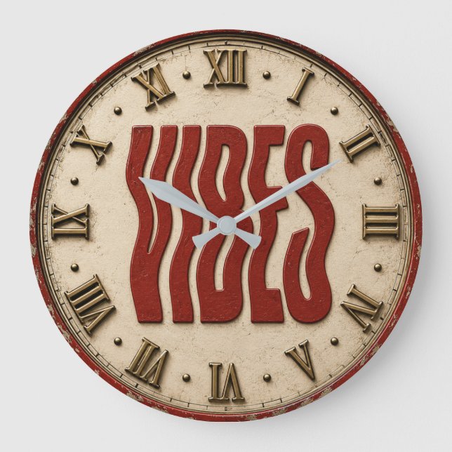 Vibes Retro Typography Große Wanduhr (Vorderseite)