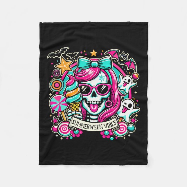 Vibes Skeleton Spooky Vacation Halloween Sommer 1 Fleecedecke (Vorderseite)