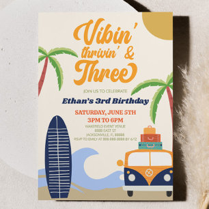 Vibes' Thrivin' & Three Surf 3. Geburtstag Party Einladung