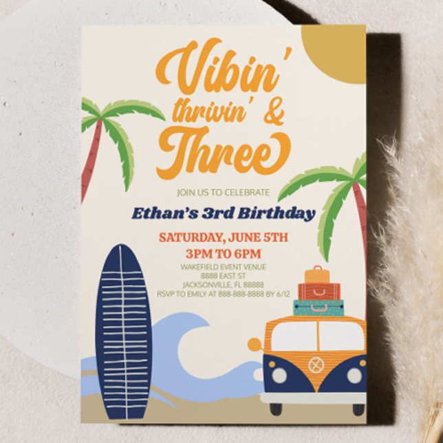 Vibes' Thrivin' & Three Surf 3. Geburtstag Party Einladung (Von Creator hochgeladen)