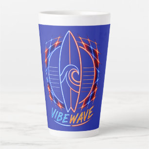 Vibewave Neon-Surfbrett-Design – Retro Wave Glow A Milchtasse