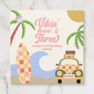 Vibin' & Three Surf Board Pink 3. Geburtstagsfeier Geschenkanhänger