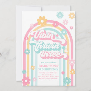 Vibin' Thrivin' Three Boho Daisy Rainbow Einladung