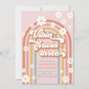 Vibin' Thrivin' Three Boho Daisy Rainbow Einladung