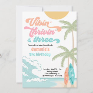 Vibin' Thrivin' & Three Retro Surf Strand Geburtst Einladung