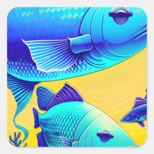 Vibranding Deep Blue Fishing-Aufkleber Quadratischer Aufkleber